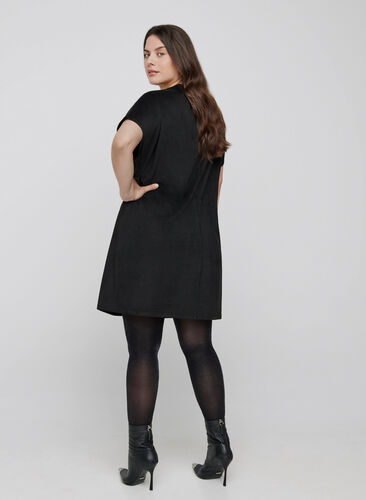 jurk in imitatiesuède met korte mouwen, Black, Model image number 1