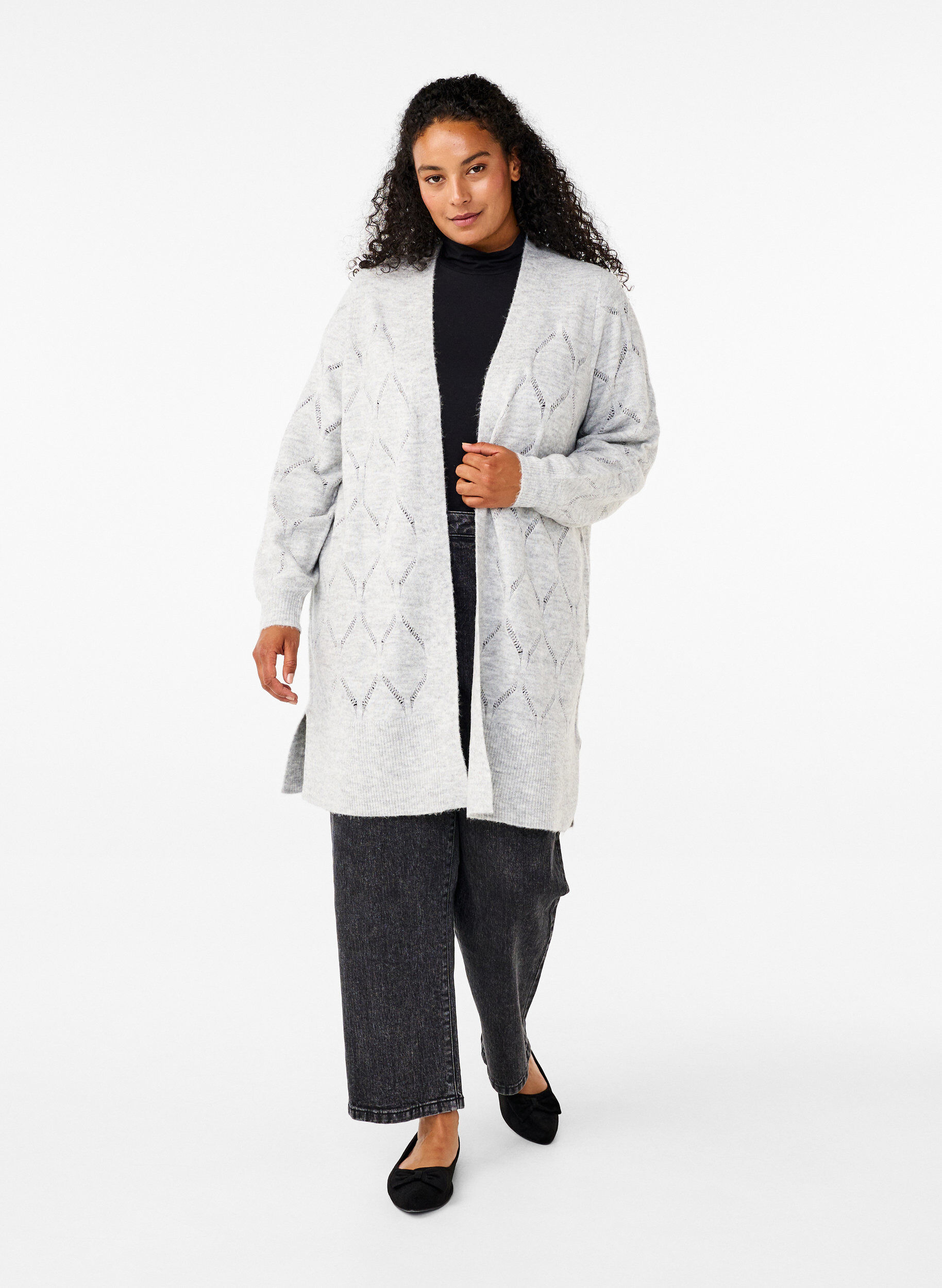 ZizziGebreid vest met lange mouwen, Light Grey Melange, Model image number 2