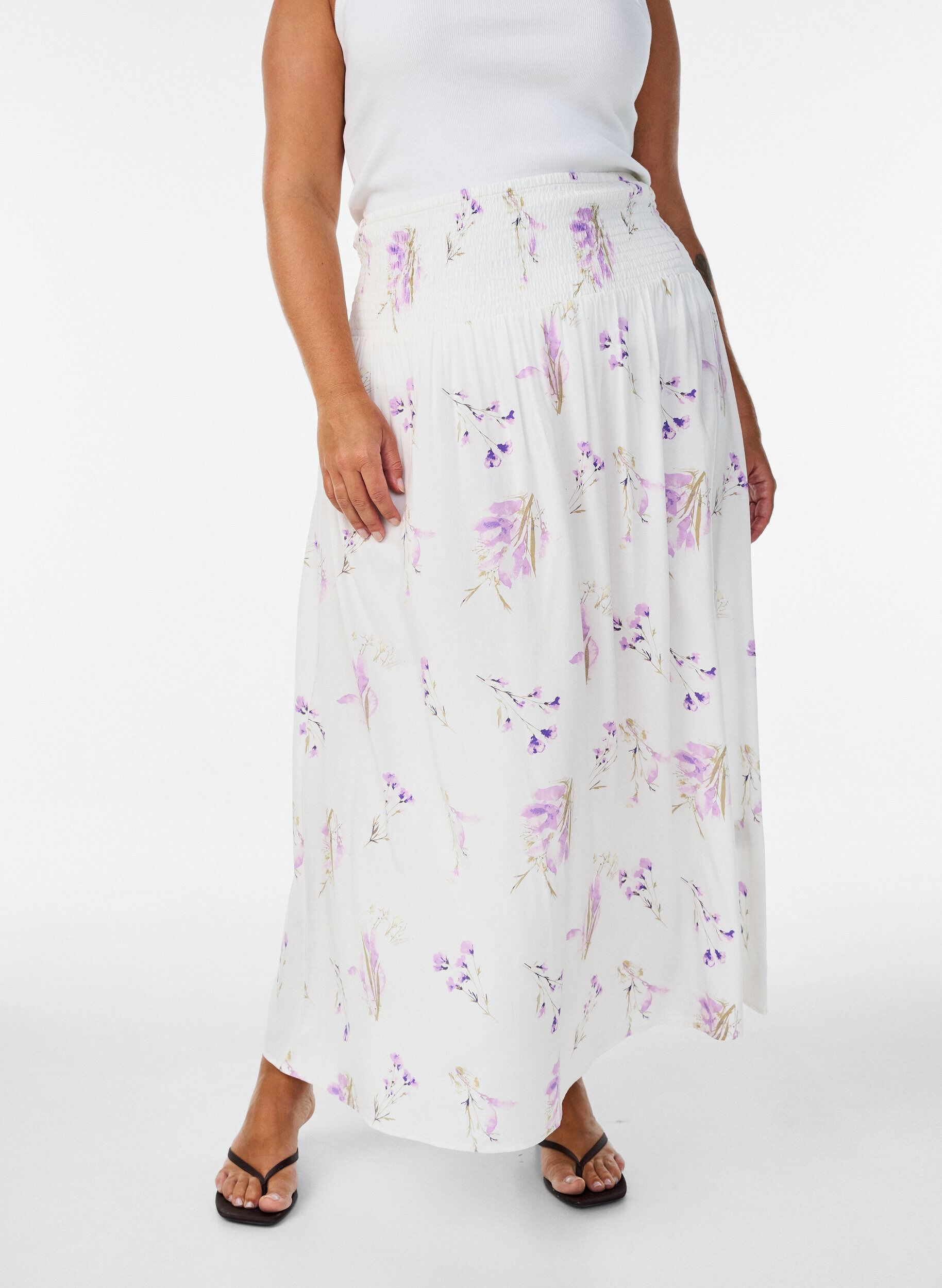 ZizziViscose maxi-rok met smock, Wit, Model image number 0