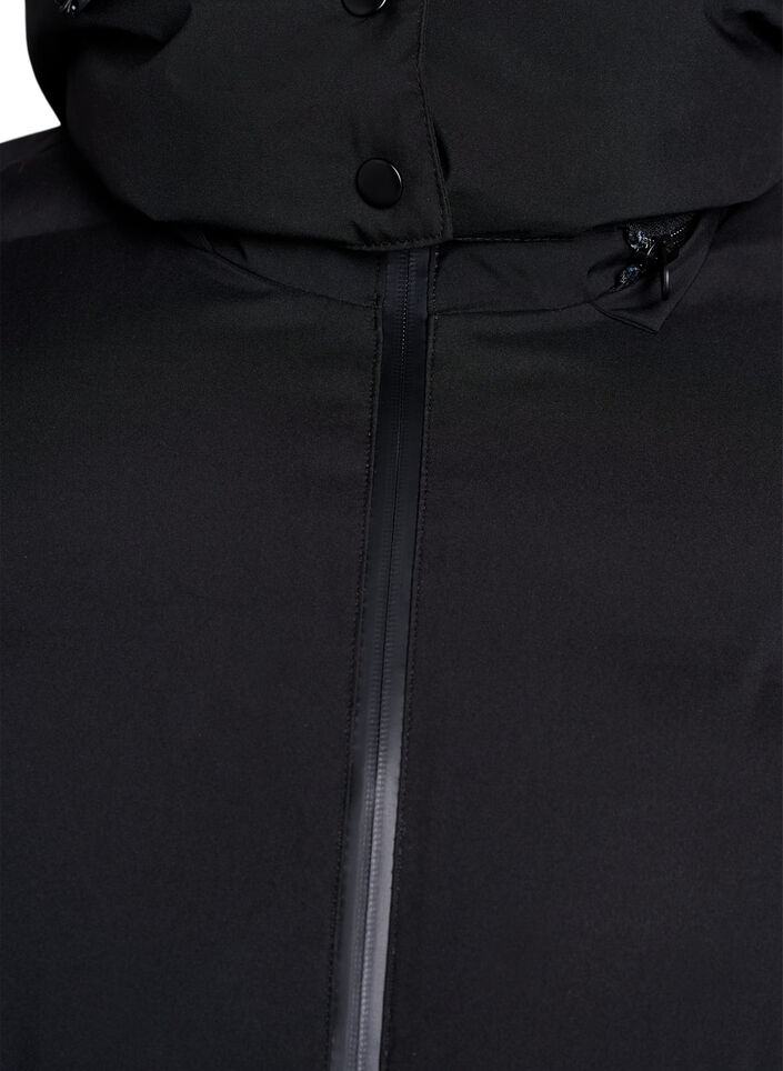 Korte gewatteerde jas met afneembare capuchon, Zwart, Packshot image number 2