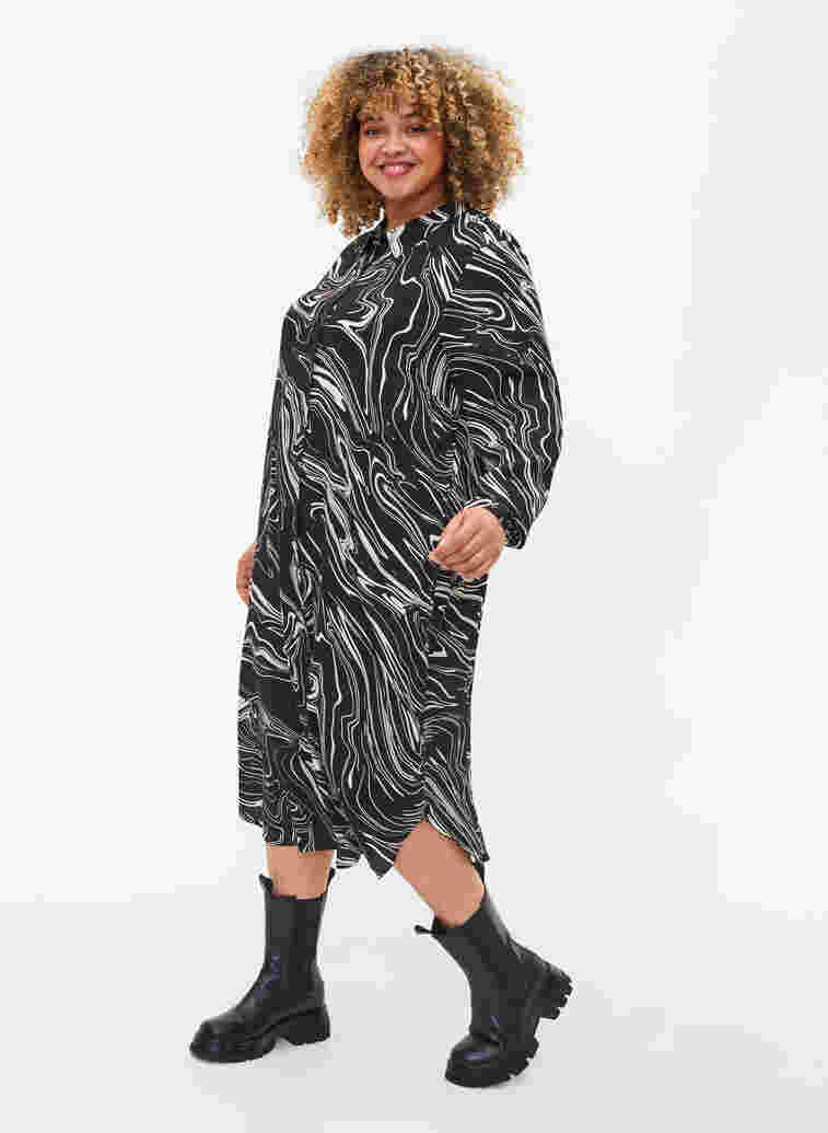 Robe chemise en viscose avec imprimé, Black Swirl AOP, Model