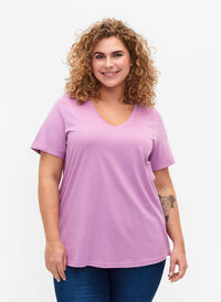 T-shirt en coton à encolure en V, Lavender Herb, Model