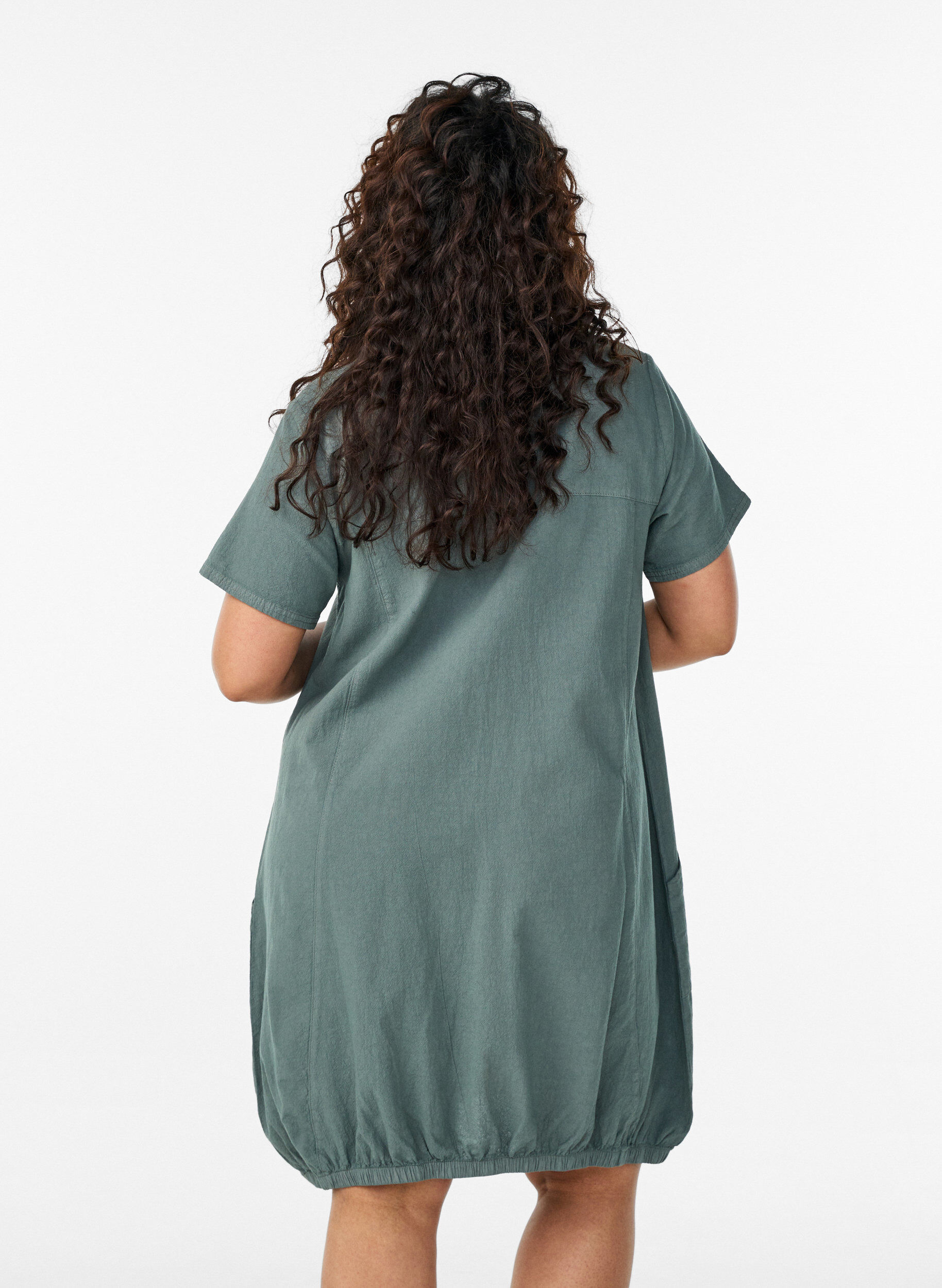 ZizziKatoenen jurk met korte mouwen, Groen, Model image number 2