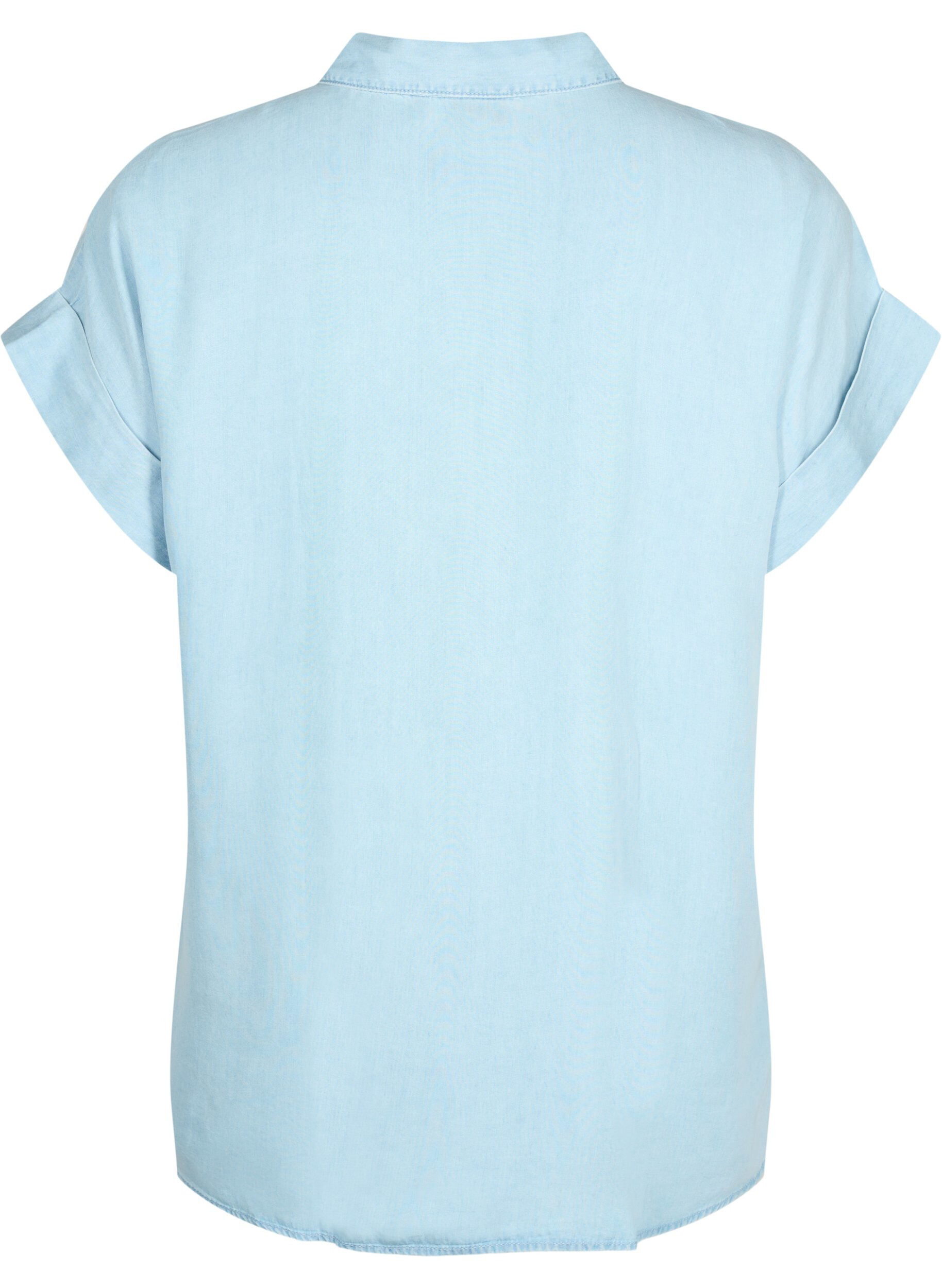 ZizziOverhemd met korte mouwen van lyocell (TENCEL&trade;), Light blue denim, Packshot image number 1