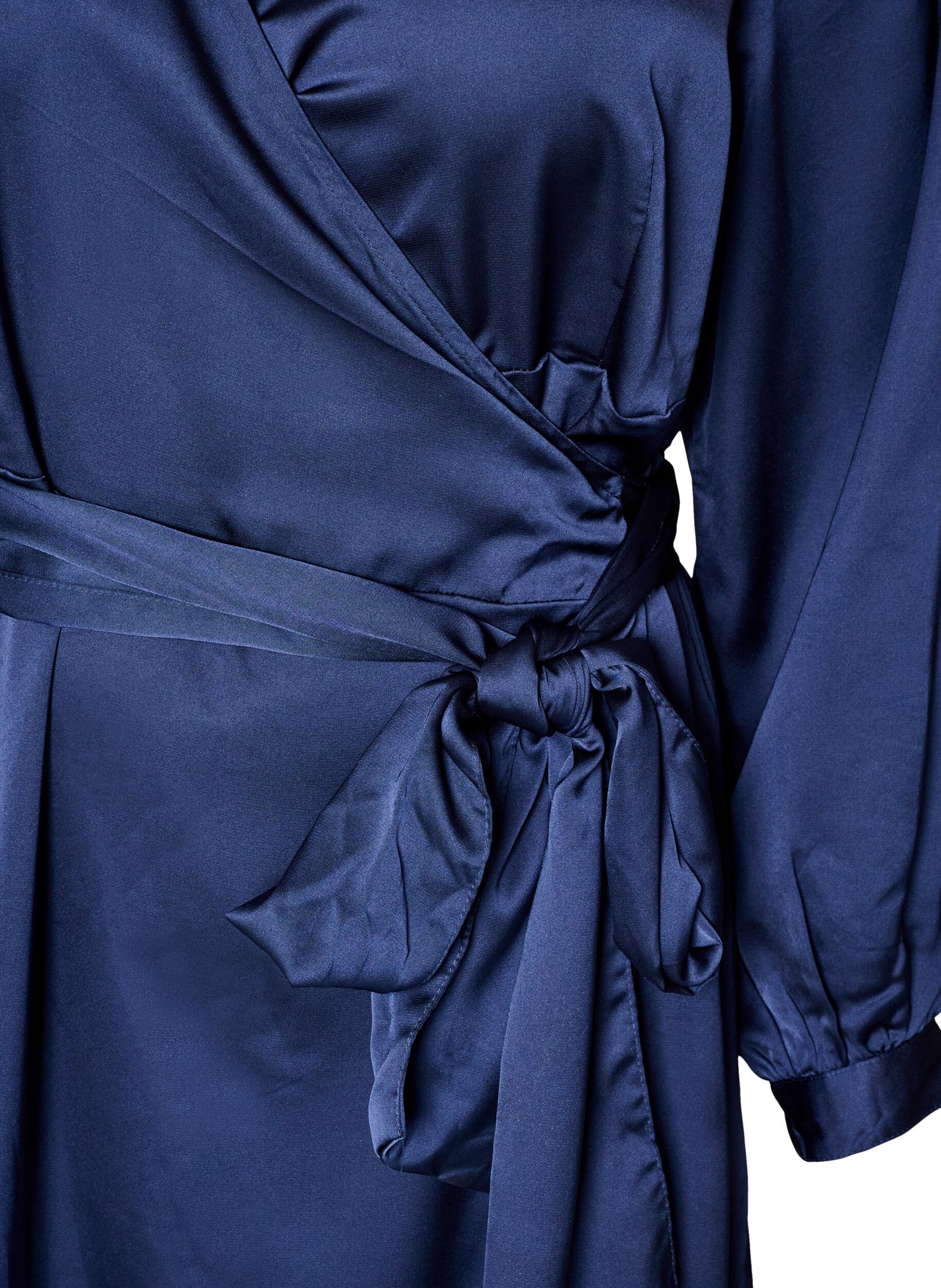 ZizziKorte satijnen jurk met wikkeldesign, Blauw, Packshot image number 2