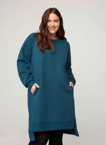 Robe pull avec poches et fentes, Majolica Blue Mel., Model image number 0