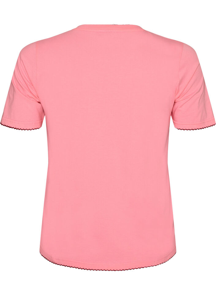 T-shirt en coton avec bords ondul&eacute;s contrastants, Rose, Packshot image number 1
