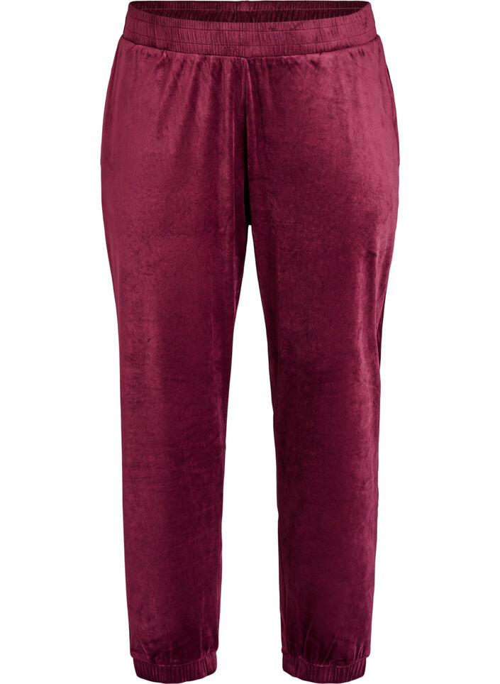 Losvallende fluwelen broek, Donker Bordeaux, Packshot image number 0