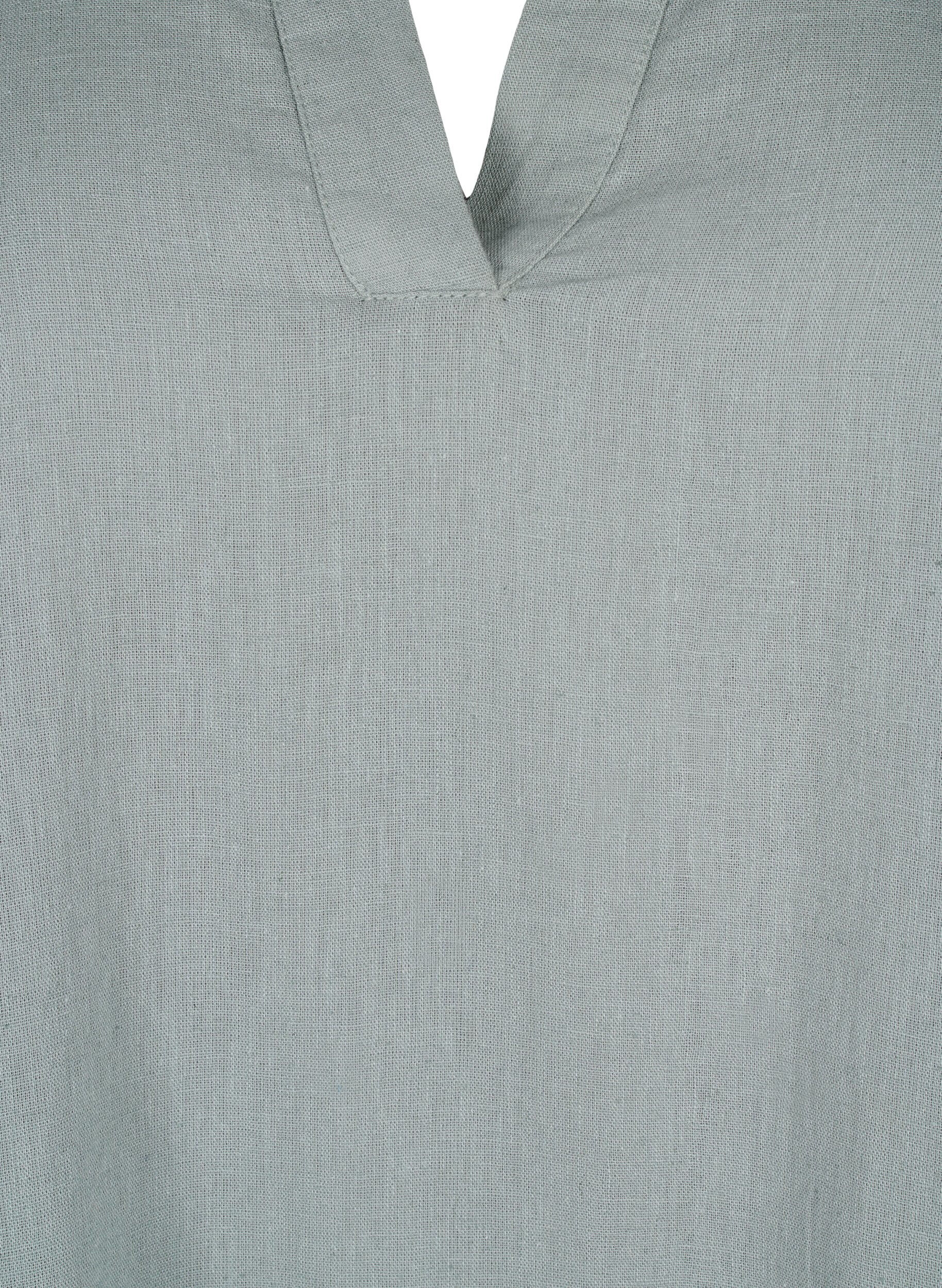 Zizzi Robe &agrave; col en V en coton et en lin, Chinois Green, Packshot image number 2