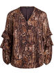 Blouse imprimée animal et volants, Marron, Packshot image number 0