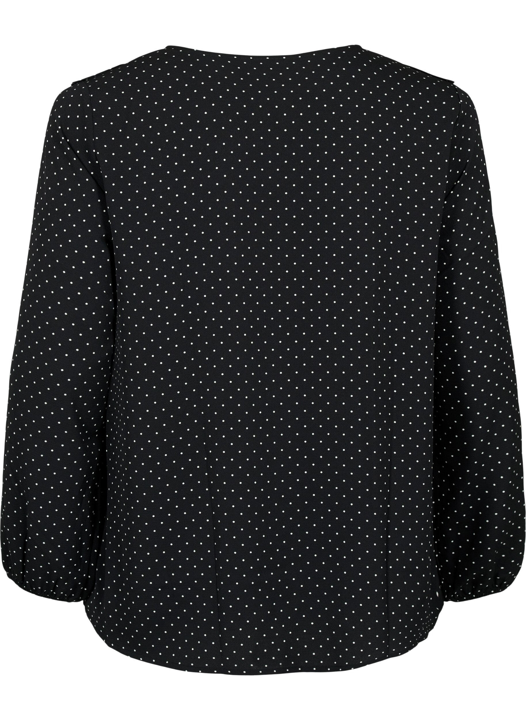 ZizziBlouse met lange mouwen en ruches, Black Dot, Packshot image number 1