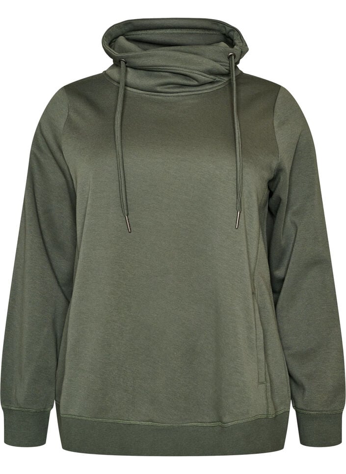 Sweat &agrave; col montant et poches, Vert, Packshot image number 0