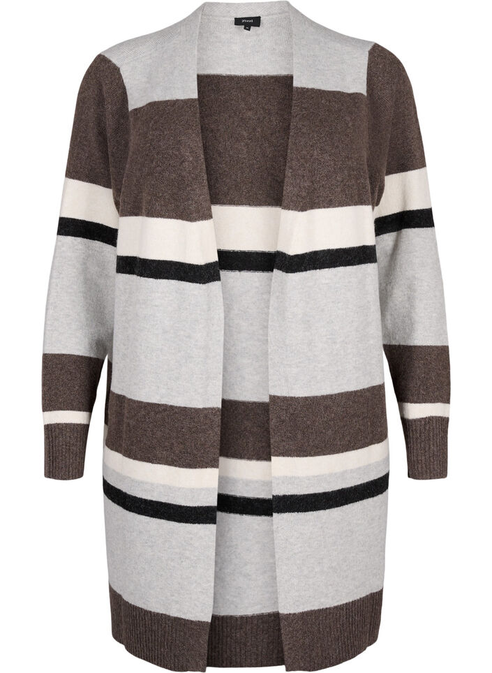 Lang gebreid vest met brede strepen - Blauw - Maat 40-64