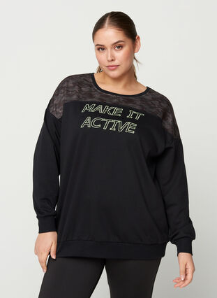 Sweatshirt met print details, Black, Model image number 0