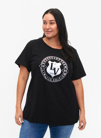 T-shirt en coton biologique avec impression , Black W. Silver LA, Model