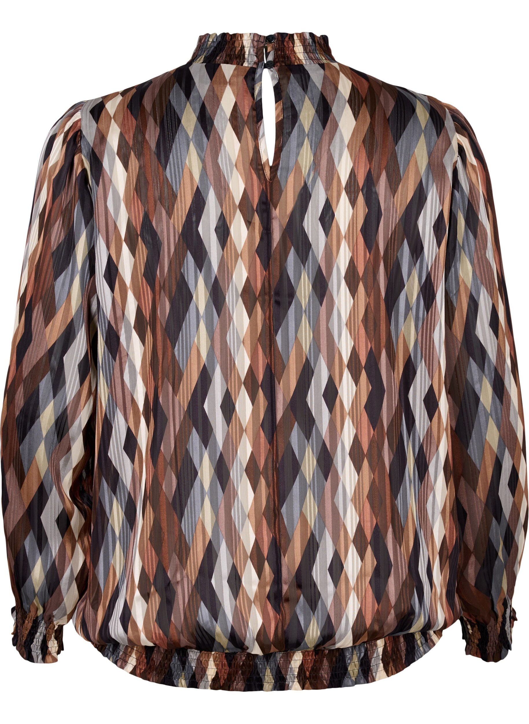 ZizziBedrukte blouse met smock, Earthy Zig Zag, Packshot image number 1