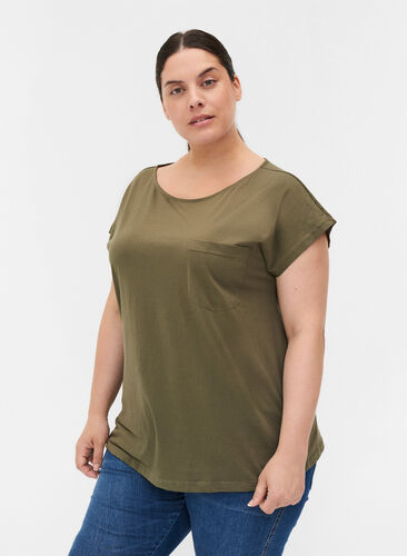 T-shirt avec poche poitrine en coton bio, Ivy Green, Model image number 0