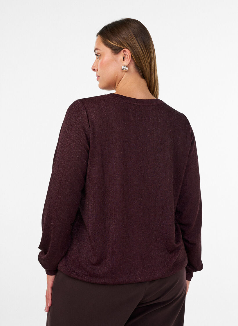 Blouse avec texture verticale et fils scintillants, Bordeaux, Model image number 2