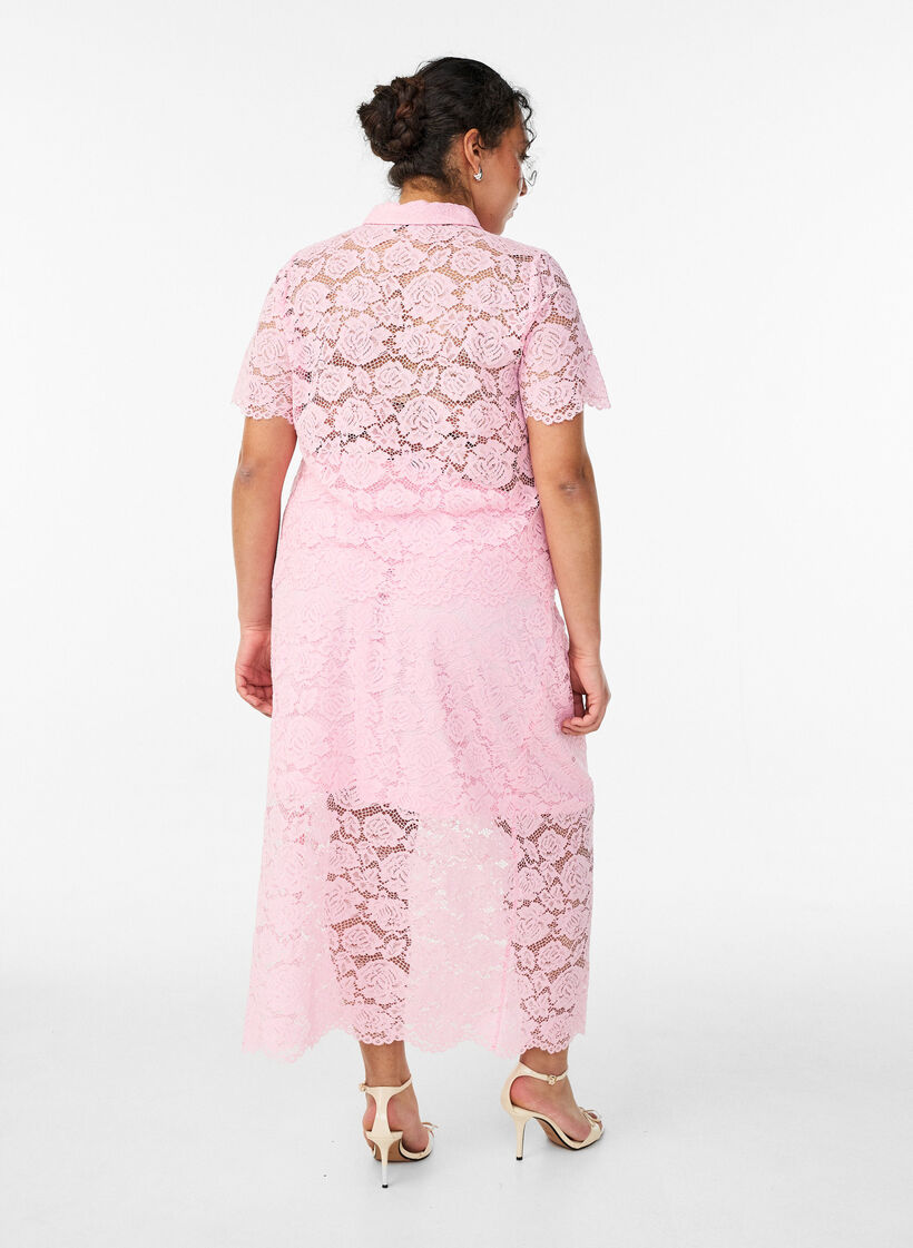 Jupe midi en dentelle avec taille &eacute;lastique, Rose, Model image number 1