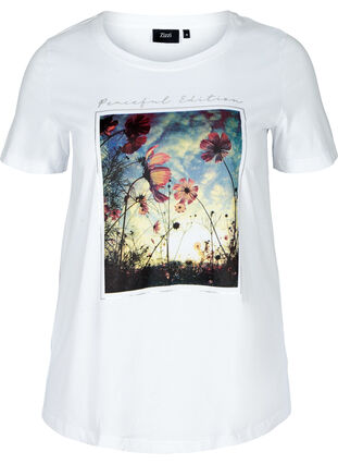 Katoenen t-shirt met korte mouwen en print, Bright White, Packshot image number 0