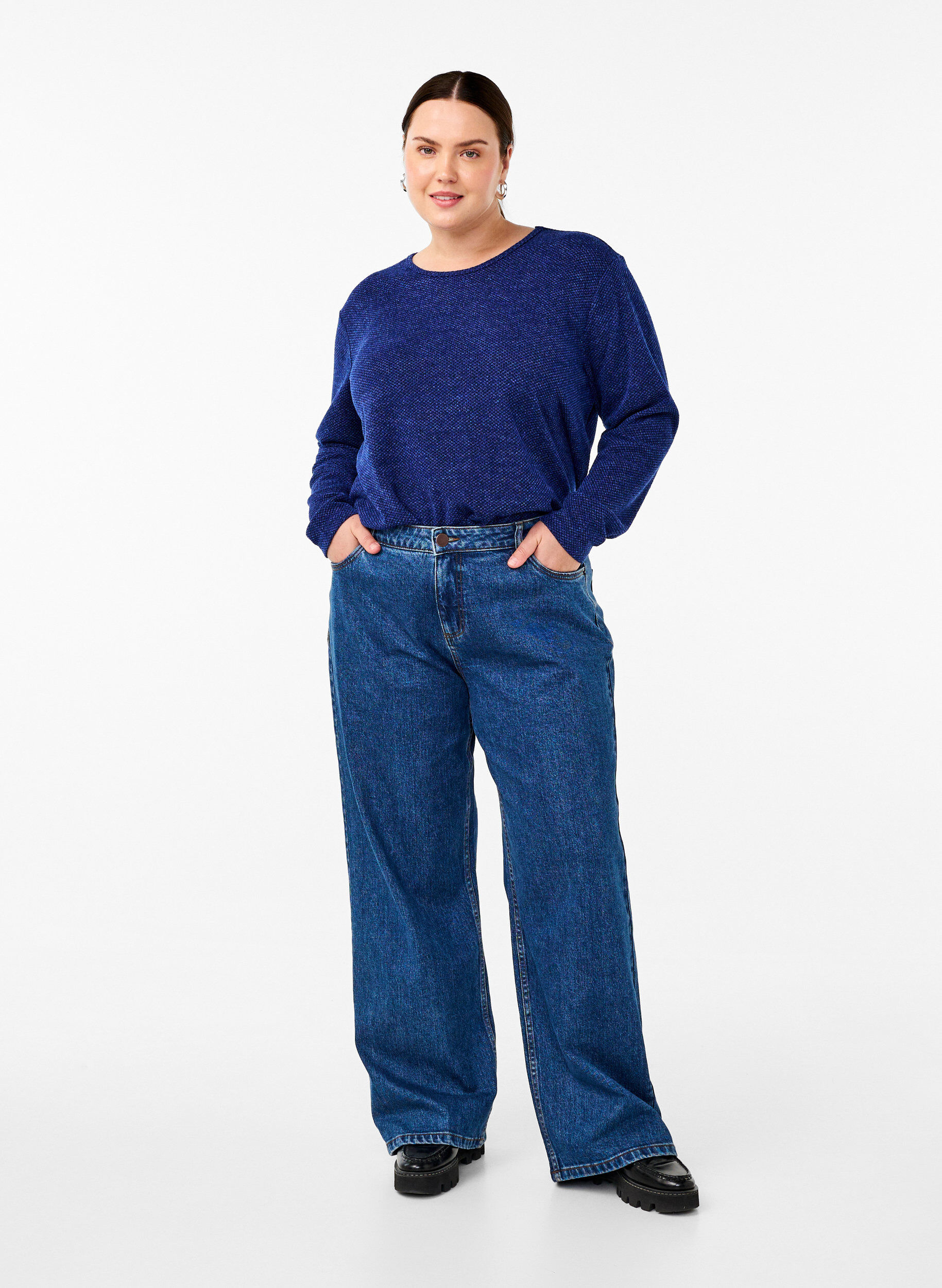 ZizziMelange Blouse met een rond halsje en lange mouw, Sodalite Blue, Model image number 2