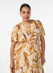Viscose midijurk met bladprint en gesmokte taille, Geel, Model image number 2