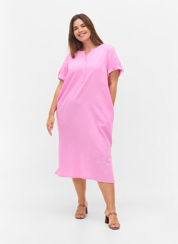 Grondig compromis Wetenschap Lange blouse jurk met korte mouwen - Roze - Maat 42-60 - Zizzi