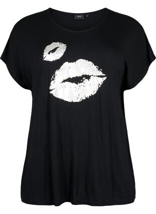 T-shirt met korte mouwen van viscose en opdruk, Black W. Lips, Packshot image number 0