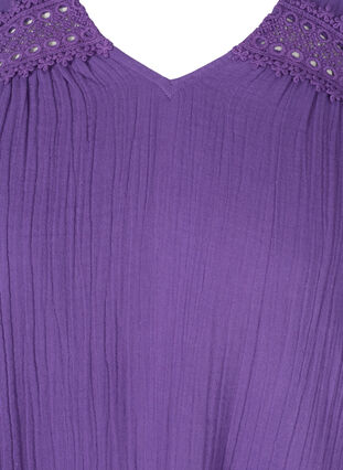 Robe en coton à manches courtes avec détails en dentelle, Violet Indigo, Packshot image number 2