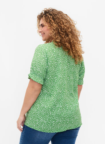 Korte mouw blouse met print , Green Ditsy, Model image number 1