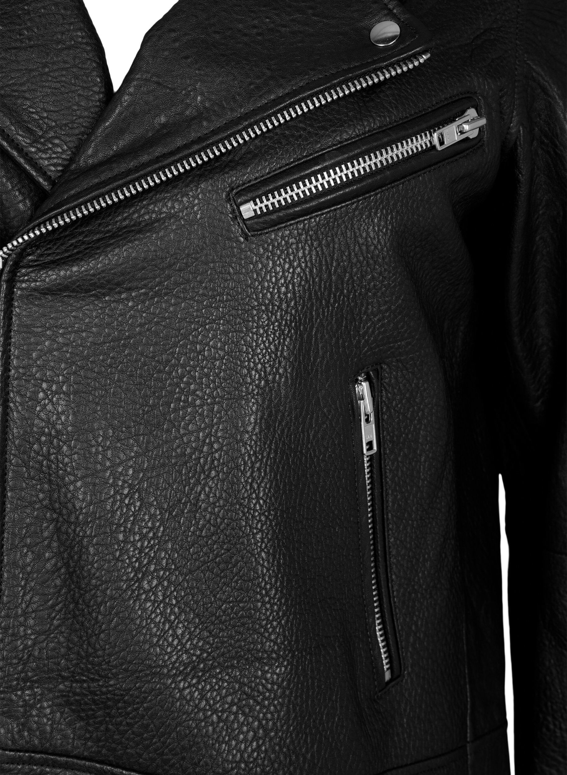 Zizzi Veste de motard en cuir avec des poches, Black, Packshot image number 2