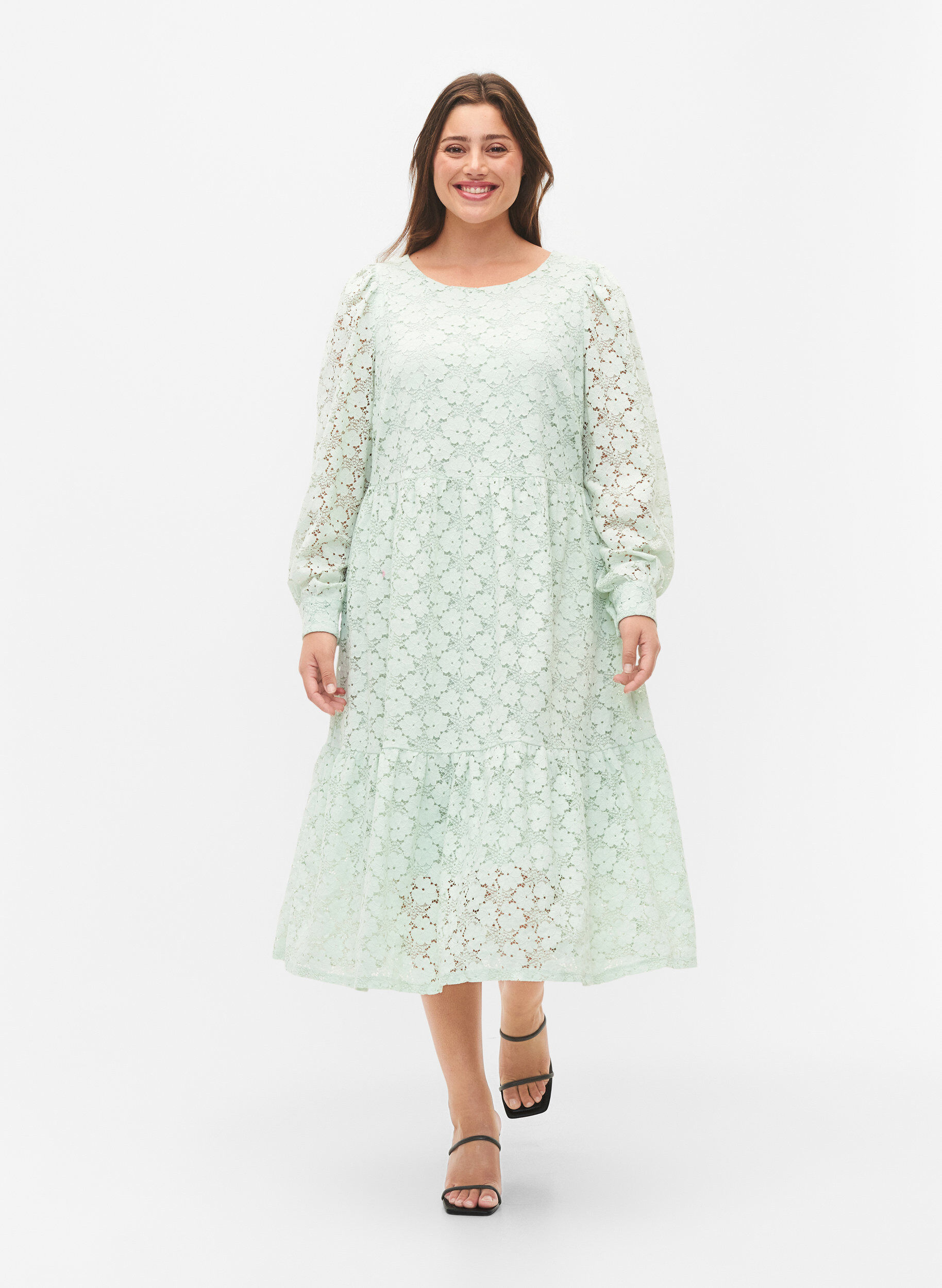 Zizzi Robes en dentelle avec manches longues, Pastel Green , Model image number 0