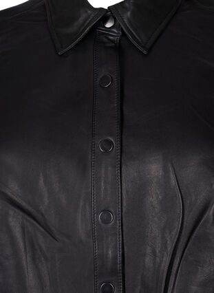 Robe en cuir à manches longues et fermeture à boutons, Black, Packshot image number 2