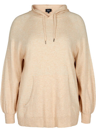 Pull à capuche en tricot chiné avec poche, Pumice Stone Mel., Packshot image number 0