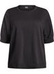 Fijngebreide blouse met korte mouwen, Zwart, Packshot image number 0