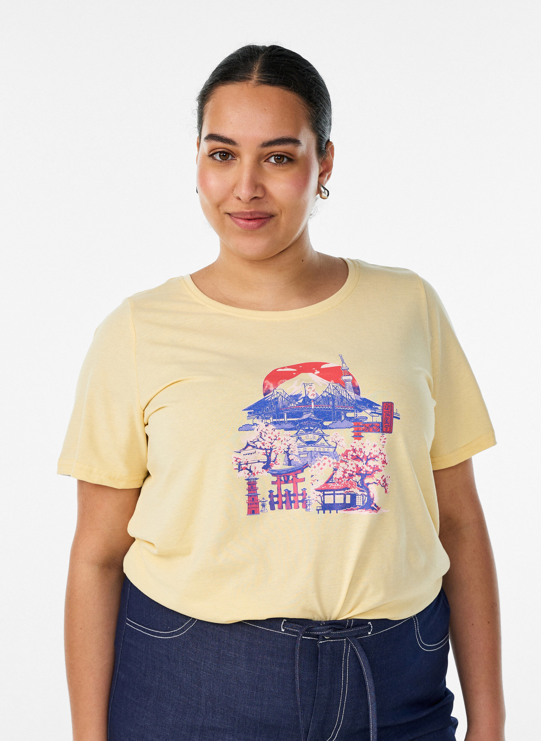 T-shirt met motief, Geel, Model