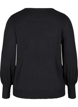 Gebreide blouse van viscose met ballonmouwen, Black, Packshot image number 1