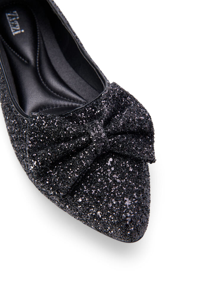 Wijde glitter ballerina met strik, Black, Packshot image number 3