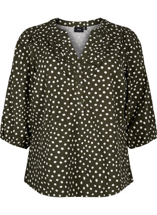 Katoenen blouse met 3/4 mouwen en stippen, Forest Night Dot, Packshot image number 0