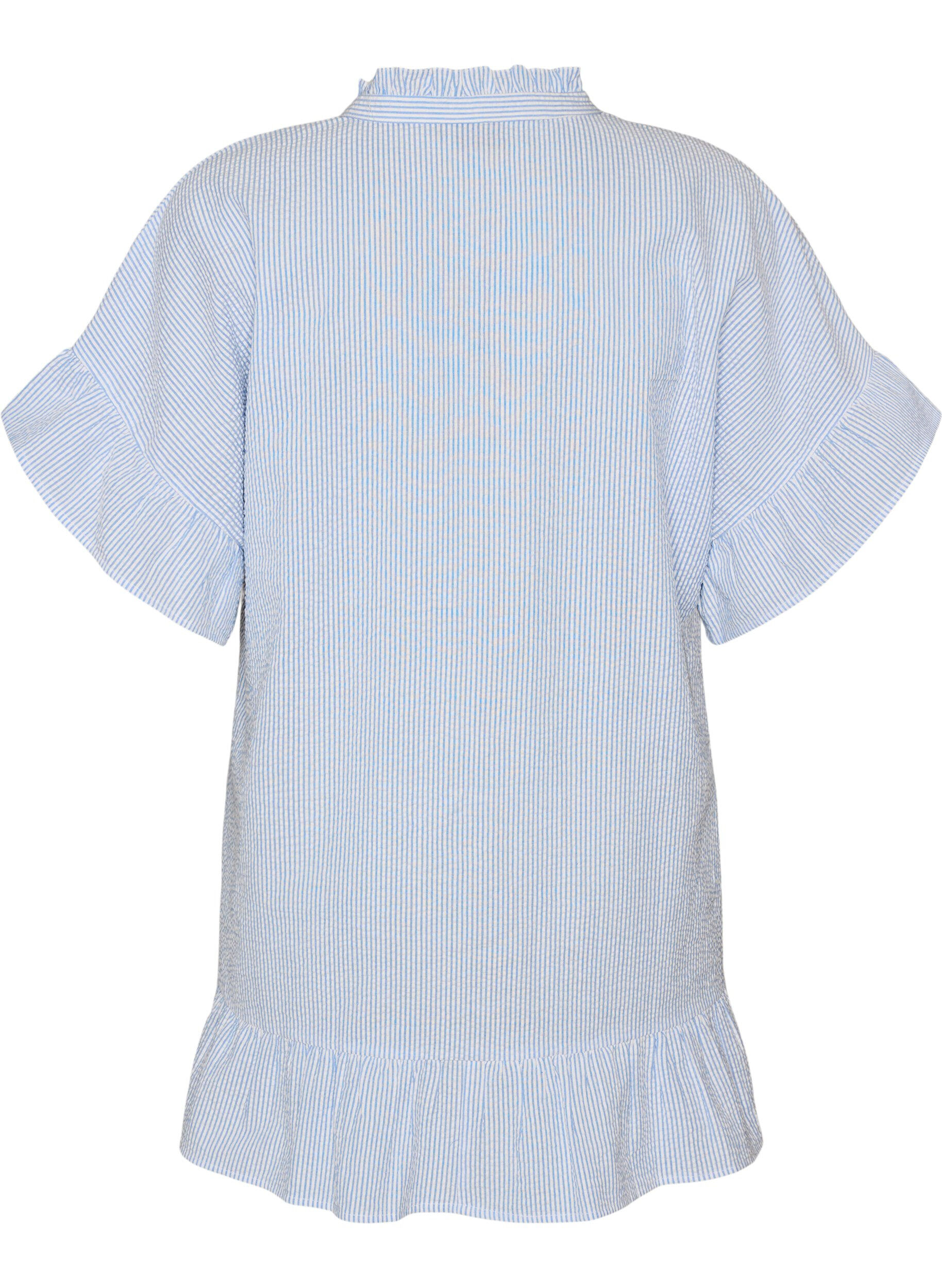 ZizziTunique en coton &agrave; rayures et avec volants, Bleu Clair, Packshot image number 1