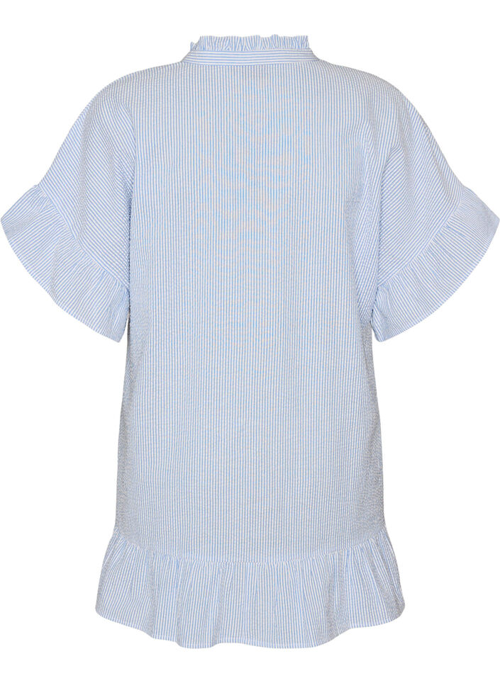 Tunique en coton &agrave; rayures et avec volants, Bleu Clair, Packshot image number 1