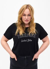 T-shirt en coton avec texte, Black W. Pasadena, Model