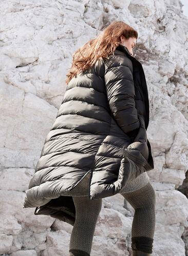 Long, lightweight, quilted winter jacket, Black, Image image number 0