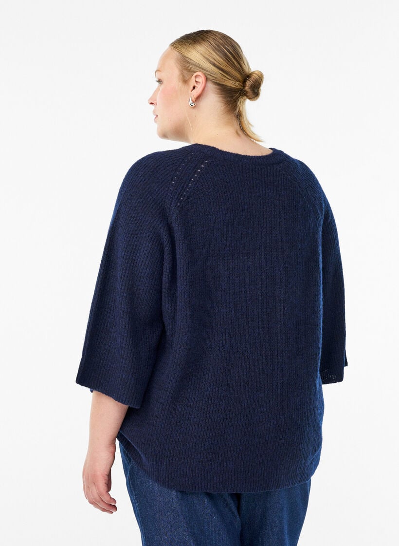 Pull c&ocirc;tel&eacute; &agrave; manches 3/4, Bleu, Model image number 2