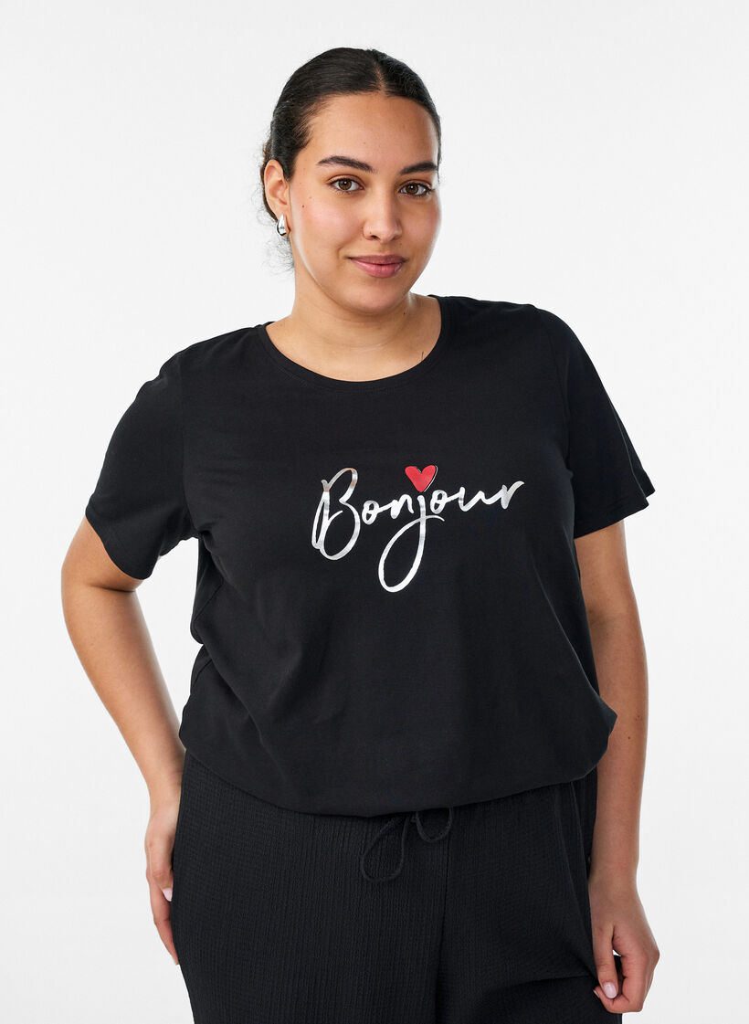 T-shirt met motief, Zwart, Model image number 0