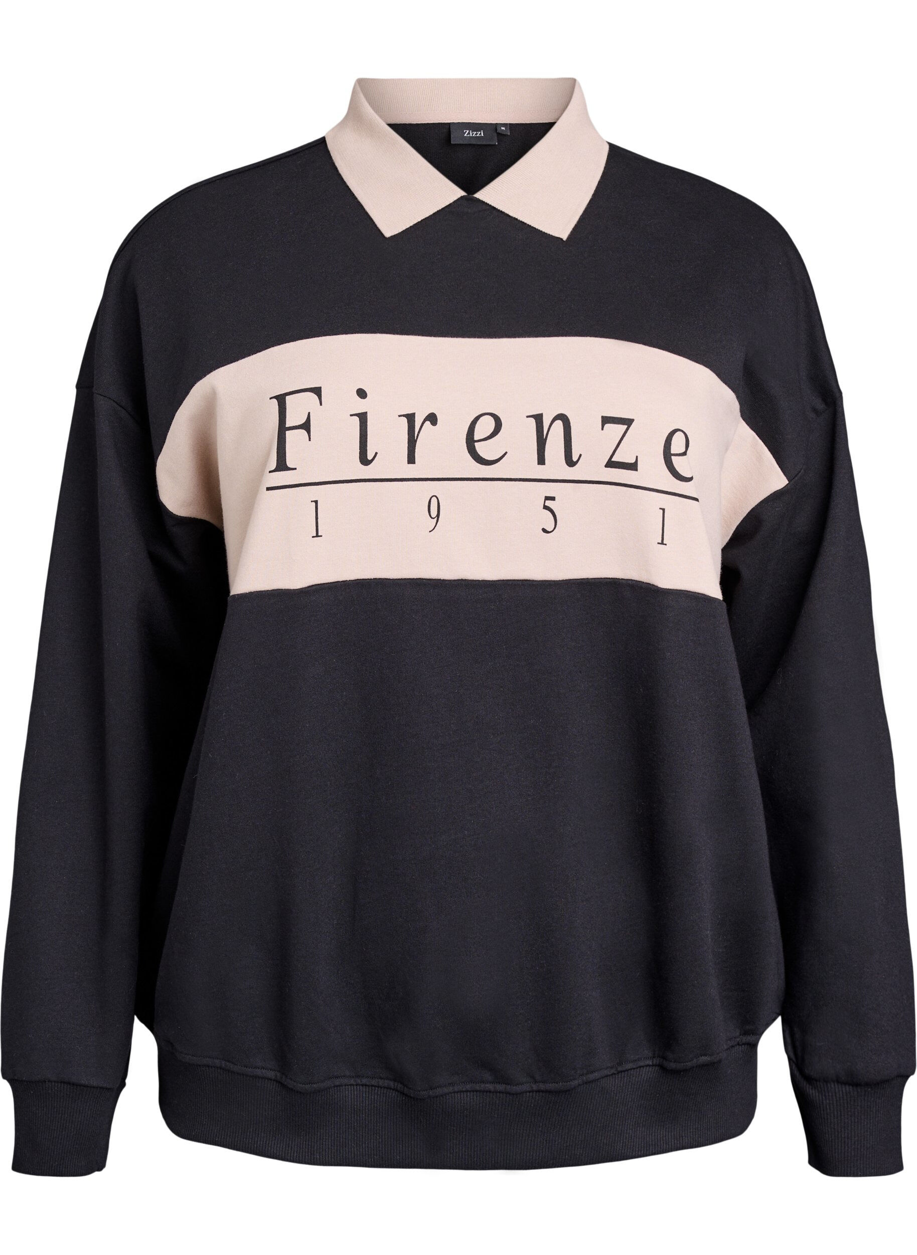 Sweatshirt met kraag en contrastprint van biologisch katoen