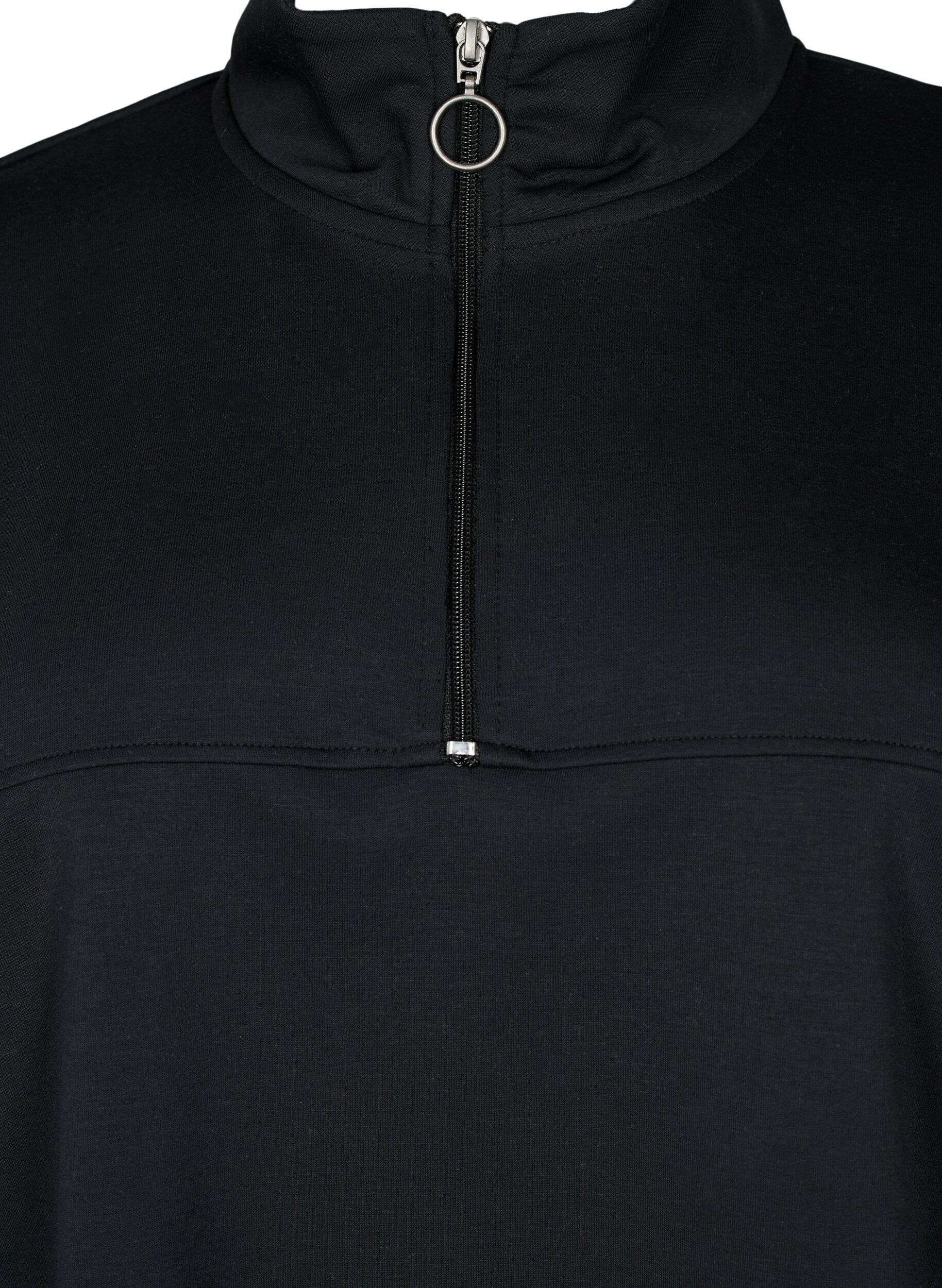 Zizzi Sweat en m&eacute;lange de modal avec col montant, Black, Packshot image number 2