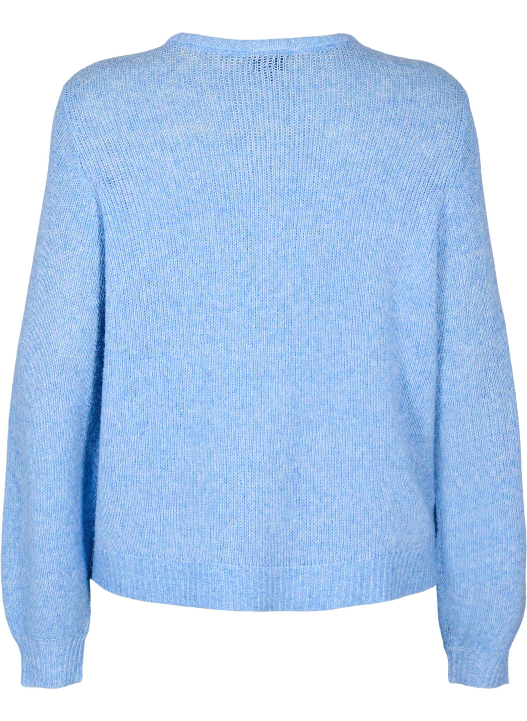 ZizziGebreide cardigan met wol en knoopsluiting, Della R. Blue Mel., Packshot image number 1