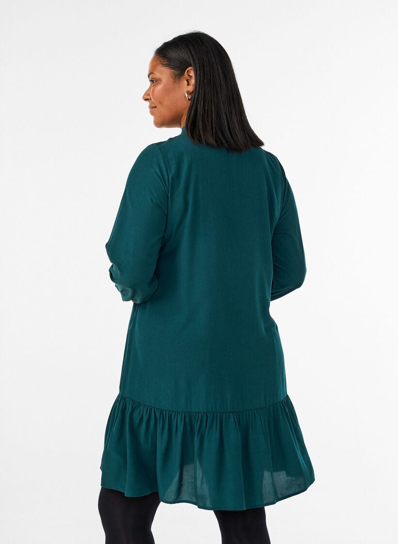 Korte overhemdjurk met ruchelaag, Groen, Model image number 2