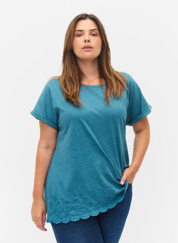 T-shirt met korte mouwen en borduursel anglaise, Dragonfly Mel., Model image number 0